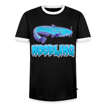 Catfish Fishing Waller Fish Noodler Flathead - Men's Ringer Shirt - black/white - Front - AI Model Female 172 light (172cm) & AI Model Male 178 light (178cm)