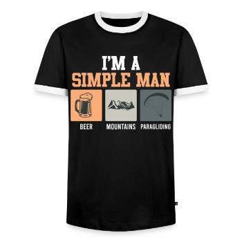 Paraglider I ́m a Simple Man Paragliding - Men's Ringer Shirt - black/white - Front - AI Model Female 172 light (172cm) & AI Model Male 178 light (178cm)