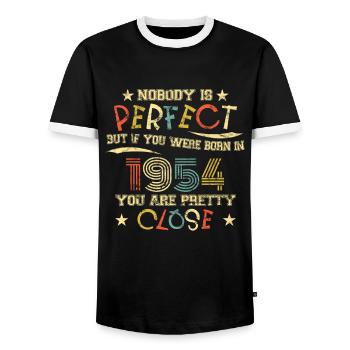 1954 Geburtstag Vintage Nobody is perfect - Männer Kontrast-T-Shirt - Schwarz/Weiß - Vorne - AI Model Female 172 light (172cm) & AI Model Male 178 light (178cm)