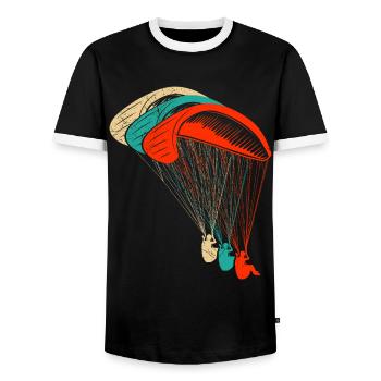 Paragliding Paraglider Shirt Paraglider - Men's Ringer Shirt - black/white - Front - AI Model Female 172 light (172cm) & AI Model Male 178 light (178cm)