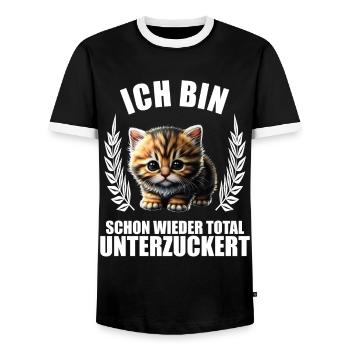 Ich bin schon wieder total unterzuckert Katze - Männer Kontrast-T-Shirt - Schwarz/Weiß - Vorne - AI Model Female 172 light (172cm) & AI Model Male 178 light (178cm)