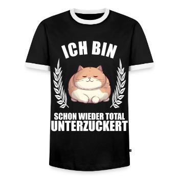 Ich bin schon wieder total unterzuckert Katze - Männer Kontrast-T-Shirt - Schwarz/Weiß - Vorne - AI Model Female 172 light (172cm) & AI Model Male 178 light (178cm)