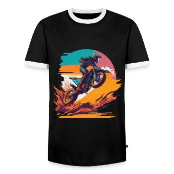 Motocross Biker Offroad Race Cartoon Dirt Bike - T-shirt contrasté Homme - noir/blanc - Devant - AI Model Female 172 light (172cm) & AI Model Male 178 light (178cm)