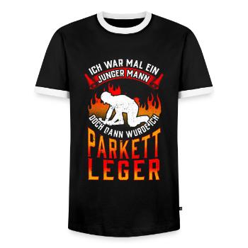 Parkettleger war mal jung Fußbodenleger - Männer Kontrast-T-Shirt - Schwarz/Weiß - Vorne - AI Model Female 172 light (172cm) & AI Model Male 178 light (178cm)