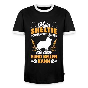 Shetland Sheepdog schnarcht lauter Sheltie - Männer Kontrast-T-Shirt - Schwarz/Weiß - Vorne - AI Model Female 172 light (172cm) & AI Model Male 178 light (178cm)