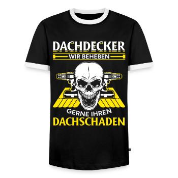 Dachdecker – Wir beheben gerne Ihren Dachschaden - Männer Kontrast-T-Shirt - Schwarz/Weiß - Vorne - AI Model Female 172 light (172cm) & AI Model Male 178 light (178cm)