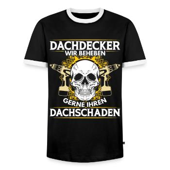 Dachdecker – Wir beheben gerne Ihren Dachschaden - Männer Kontrast-T-Shirt - Schwarz/Weiß - Vorne - AI Model Female 172 light (172cm) & AI Model Male 178 light (178cm)