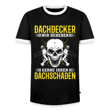 Dachdecker – Wir beheben gerne Ihren Dachschaden - Männer Kontrast-T-Shirt - Schwarz/Weiß - Vorne - AI Model Female 172 light (172cm) & AI Model Male 178 light (178cm)