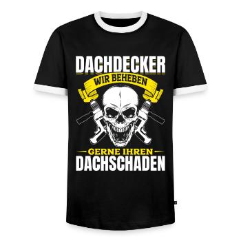Dachdecker – Wir beheben gerne Ihren Dachschaden - Männer Kontrast-T-Shirt - Schwarz/Weiß - Vorne - AI Model Female 172 light (172cm) & AI Model Male 178 light (178cm)