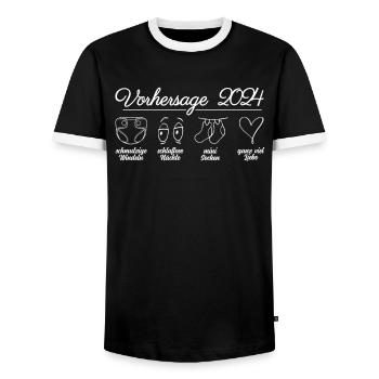 Vorhersage 2024 Werdende Eltern Babybauch - Männer Kontrast-T-Shirt - Schwarz/Weiß - Vorne - AI Model Female 172 light (172cm) & AI Model Male 178 light (178cm)