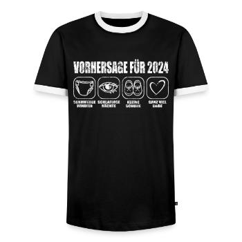 Vorhersage 2024 Werdende Eltern Babybauch - Männer Kontrast-T-Shirt - Schwarz/Weiß - Vorne - AI Model Female 172 light (172cm) & AI Model Male 178 light (178cm)