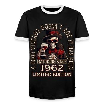 61ème anniversaire 1962 '61 Bon Millésime - T-shirt contrasté Homme - noir/blanc - Devant - AI Model Female 172 light (172cm) & AI Model Male 178 light (178cm)