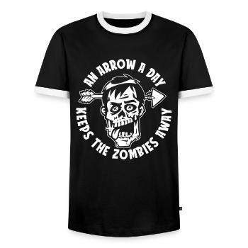 Zombie Halloween - Men's Ringer Shirt - black/white - Front - AI Model Female 172 light (172cm) & AI Model Male 178 light (178cm)