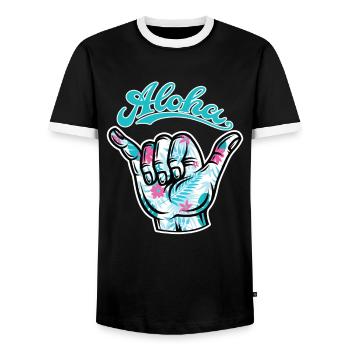 1 Aloha Shaka - Men's Ringer Shirt - black/white - Front - AI Model Female 172 light (172cm) & AI Model Male 178 light (178cm)