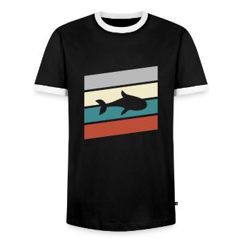Fish Retro - Men's Ringer Shirt - black/white - Front - AI Model Female 172 light (172cm) & AI Model Male 178 light (178cm)