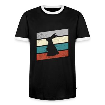 Hase Retro - Männer Kontrast-T-Shirt - Schwarz/Weiß - Vorne - AI Model Female 172 light (172cm) & AI Model Male 178 light (178cm)