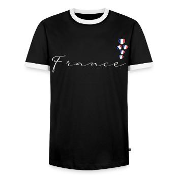 France - Men's Ringer Shirt - black/white - Front - AI Model Female 172 light (172cm) & AI Model Male 178 light (178cm)