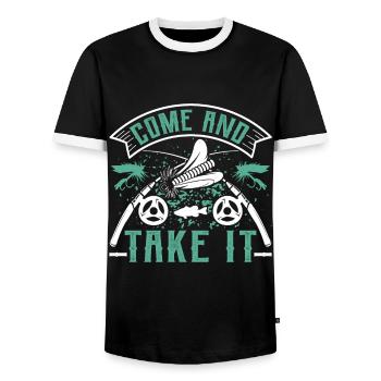 Fly Fishing Come and Take it Fly Anglers - Men's Ringer Shirt - black/white - Front - AI Model Female 172 light (172cm) & AI Model Male 178 light (178cm)
