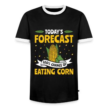 Today's Forecast 100% Eating Corn - Mais Bauer - Men's Ringer Shirt - black/white - Front - AI Model Female 172 light (172cm) & AI Model Male 178 light (178cm)