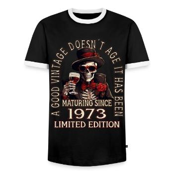 50. Geburtstag 1973 50er Guter Jahrgang - Männer Kontrast-T-Shirt - Schwarz/Weiß - Vorne - AI Model Female 172 light (172cm) & AI Model Male 178 light (178cm)