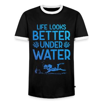 tauchen unter wasser - Männer Kontrast-T-Shirt - Schwarz/Weiß - Vorne - AI Model Female 172 light (172cm) & AI Model Male 178 light (178cm)