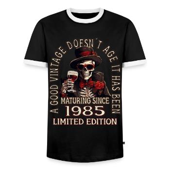 38ème anniversaire 1985 38 Bon millésime - T-shirt contrasté Homme - noir/blanc - Devant - AI Model Female 172 light (172cm) & AI Model Male 178 light (178cm)
