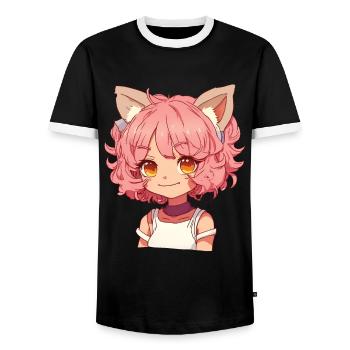 Kemonomimi Kawaii Anime Mädchen Manga Design - Männer Kontrast-T-Shirt - Schwarz/Weiß - Vorne - AI Model Female 172 light (172cm) & AI Model Male 178 light (178cm)