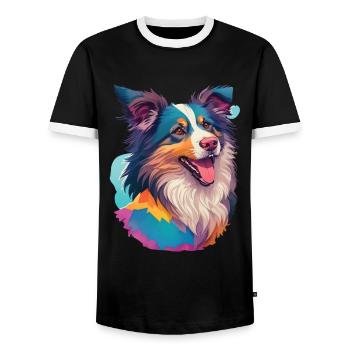 Australian Shepherd Dog Dog Dog Friend Pet - Men's Ringer Shirt - black/white - Front - AI Model Female 172 light (172cm) & AI Model Male 178 light (178cm)