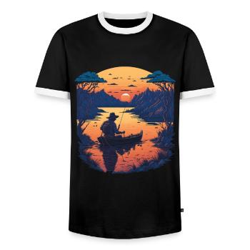 Hobby Angler Freedom Fishing and Fishing Design - Men's Ringer Shirt - black/white - Front - AI Model Female 172 light (172cm) & AI Model Male 178 light (178cm)