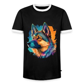 German Shepherd Best Friend and Dog - Men's Ringer Shirt - black/white - Front - AI Model Female 172 light (172cm) & AI Model Male 178 light (178cm)