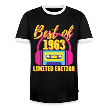 60. Geburtstag Best of 1963 Kassette Retro 80er Jahre - Männer Kontrast-T-Shirt - Schwarz/Weiß - Vorne - AI Model Female 172 light (172cm) & AI Model Male 178 light (178cm)
