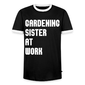 Jardinier amateur jardinier jardinier - T-shirt contrasté Homme - noir/blanc - Devant - AI Model Female 172 light (172cm) & AI Model Male 178 light (178cm)