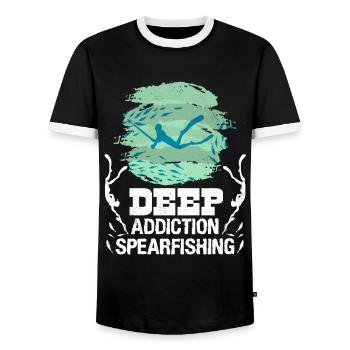 Spearfishing Deep Addiction Addictive Spearfishing - Men's Ringer Shirt - black/white - Front - AI Model Female 172 light (172cm) & AI Model Male 178 light (178cm)
