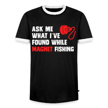Magnetangler Frag was ich beim Magnetfischen fand - Männer Kontrast-T-Shirt - Schwarz/Weiß - Vorne - AI Model Female 172 light (172cm) & AI Model Male 178 light (178cm)
