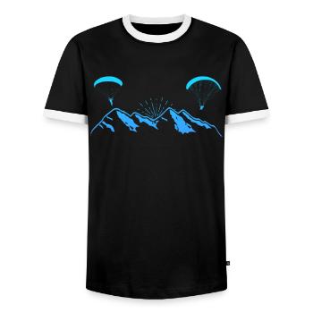 Paraglider Mountains Paragliding Shirt - Men's Ringer Shirt - black/white - Front - AI Model Female 172 light (172cm) & AI Model Male 178 light (178cm)