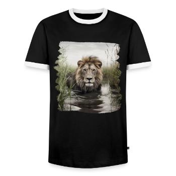 Löwen realistic Löwe - Männer Kontrast-T-Shirt - Schwarz/Weiß - Vorne - AI Model Female 172 light (172cm) & AI Model Male 178 light (178cm)