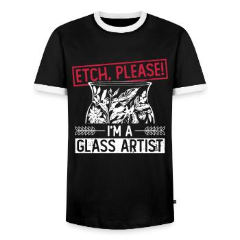 Etching, please! I'm a glass artist - - Men's Ringer Shirt - black/white - Front - AI Model Female 172 light (172cm) & AI Model Male 178 light (178cm)