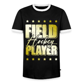 Field hockey players - Men's Ringer Shirt - black/white - Front - AI Model Female 172 light (172cm) & AI Model Male 178 light (178cm)