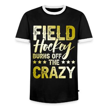 Field hockey sport - Men's Ringer Shirt - black/white - Front - AI Model Female 172 light (172cm) & AI Model Male 178 light (178cm)