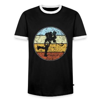 Eishockey Retro - Männer Kontrast-T-Shirt - Schwarz/Weiß - Vorne - AI Model Female 172 light (172cm) & AI Model Male 178 light (178cm)