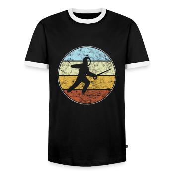 Fechten Retro - Männer Kontrast-T-Shirt - Schwarz/Weiß - Vorne - AI Model Female 172 light (172cm) & AI Model Male 178 light (178cm)