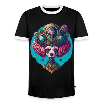 Funny Steampunk Poodle Vintage Dog Design - Men's Ringer Shirt - black/white - Front - AI Model Female 172 light (172cm) & AI Model Male 178 light (178cm)