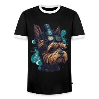 Steampunk Yorkshire Terrier vintage retro dog - Men's Ringer Shirt - black/white - Front - AI Model Female 172 light (172cm) & AI Model Male 178 light (178cm)