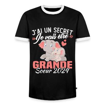 J'ai un secret Je Vais Être Grande Soeur 2024 - T-shirt contrasté Homme - noir/blanc - Devant - AI Model Female 172 light (172cm) & AI Model Male 178 light (178cm)