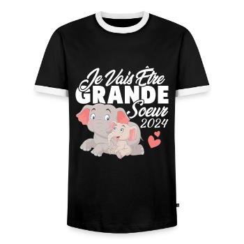 Je Vais Être Grande Sœur 2024 Annonce Grossesse - T-shirt contrasté Homme - noir/blanc - Devant - AI Model Female 172 light (172cm) & AI Model Male 178 light (178cm)