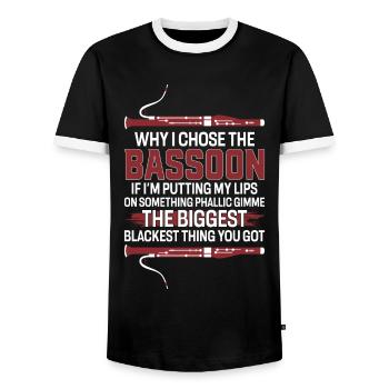 Bassoonist - Men's Ringer Shirt - black/white - Front - AI Model Female 172 light (172cm) & AI Model Male 178 light (178cm)