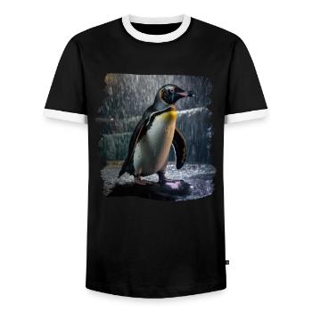 Pinguine realistic Pinguin - Männer Kontrast-T-Shirt - Schwarz/Weiß - Vorne - AI Model Female 172 light (172cm) & AI Model Male 178 light (178cm)