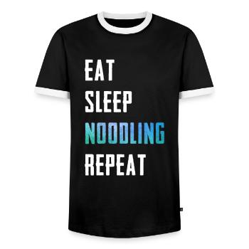 Poisson à tête plate Manger Sommeil Nouilles Répéter Poisson-chat - T-shirt contrasté Homme - noir/blanc - Devant - AI Model Female 172 light (172cm) & AI Model Male 178 light (178cm)