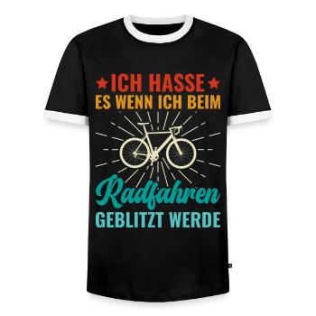 Ich hasse es beim Radfahren geblitzt zu werden - - Männer Kontrast-T-Shirt - Schwarz/Weiß - Vorne - AI Model Female 172 light (172cm) & AI Model Male 178 light (178cm)