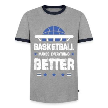 Sport de basket-ball - T-shirt contrasté Homme - gris/marine  - Devant - AI Model Female 172 light (172cm) & AI Model Male 178 light (178cm)